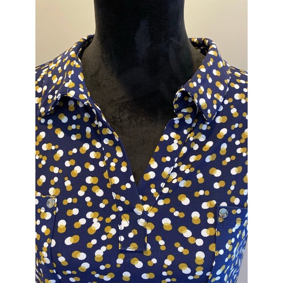 Jones New York Blouse Size ? 1X or 2X + Stretch Navy Polka Dot Sleeveless Collar - Picture 6 of 11